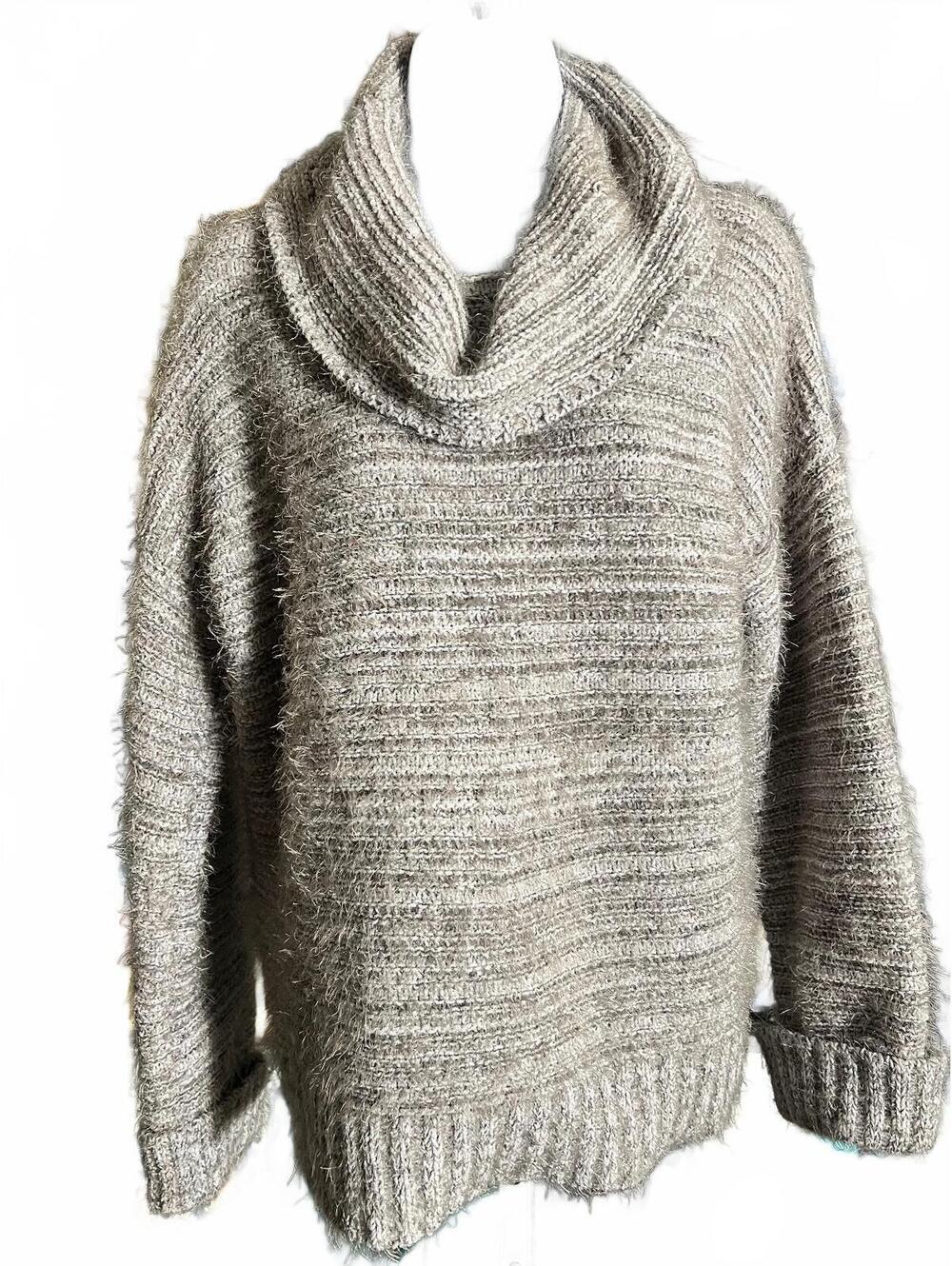 Olive+Oak Grey Cowl Neck Knit Fuzzy Oversized Scandi Nordic Sweater-Size Large - Picture 2 of 7
